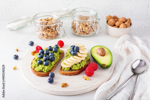 Healthy Breakfast with Avocado and Fruits