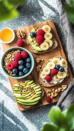 Healthy Breakfast with Avocado and Fruits