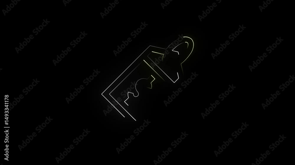 White Champagne bottle with key and dollor   icon isolated on blue background. 4K Video motion graphic animation
