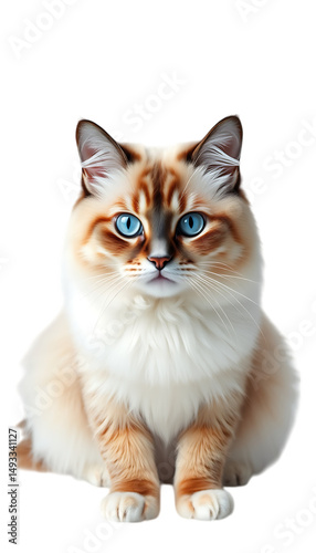 Fluffy ragdoll cat with striking blue eyes