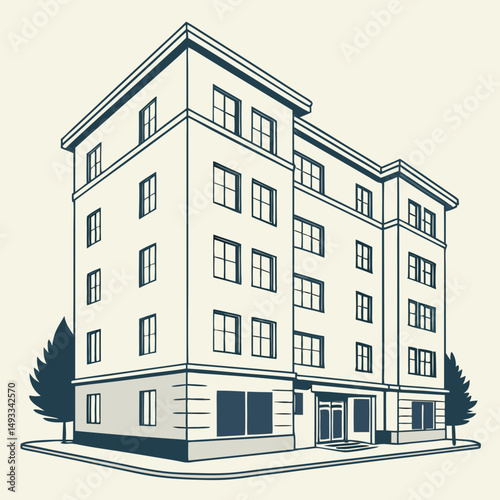 Modern apartment building architectural illustration urban design city dwelling residential structure