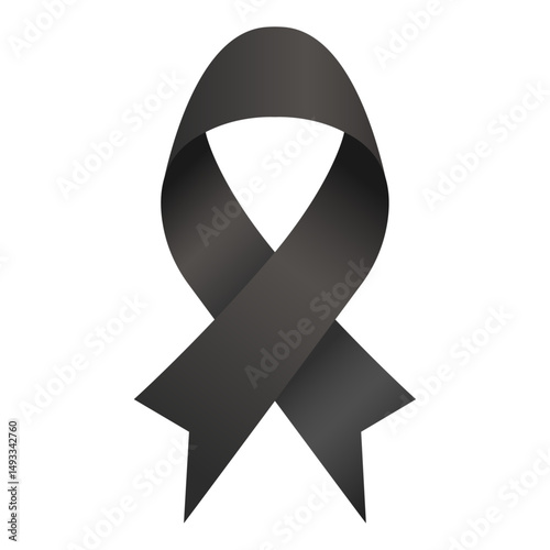 Black awareness ribbon symbol representing mourning grief, melanoma awareness, memorial support and a sleep disorder campaign vector illustration with transparent background