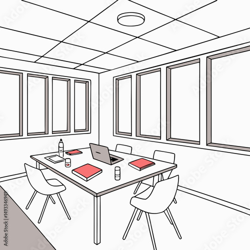 Modern minimalist office meeting room simple line drawing illustration