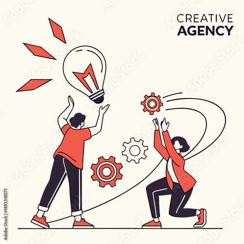 Creative agency teamwork idea generation concept illustration