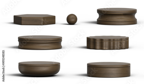 Fototapeta Naklejka Na Ścianę i Meble -  Dark wood podium set pack isolated background 3d rendering