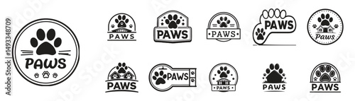 Vintage Style PAWS Emblems: Pet Store, Dog & Cat Paw Print Vector Set