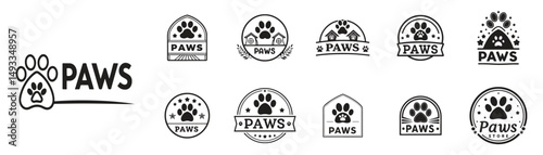 Vintage Style PAWS Emblems: Pet Store, Dog & Cat Paw Print Vector Set