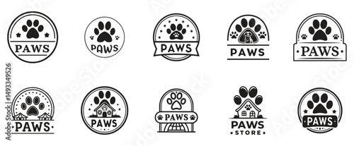 Animal Welfare & Pet Services Branding: PAWS Logo Templates with Paw Icons