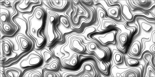 Abstract design with black and white abstract papercut and multi-layer cutout geometric pattern. Multi layered paper art waves background & Metal plates concept. Vector Topographic canyon geometric te