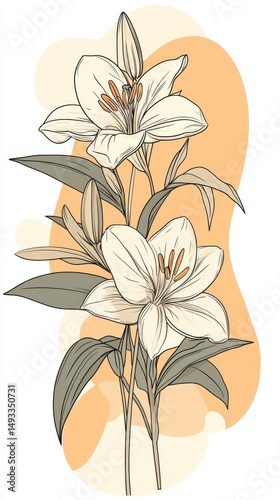 Elegant lily flower illustration soft color palette botanical art fresh bloom floral design decorative element nature inspired artwork