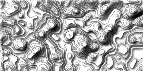 Abstract design with black and white abstract papercut and multi-layer cutout geometric pattern. Multi layered paper art waves background & Metal plates concept. Vector Topographic canyon geometric te