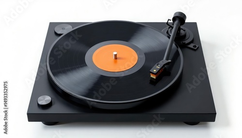 Turntable vinyl record player, white background , retro, groove, dance