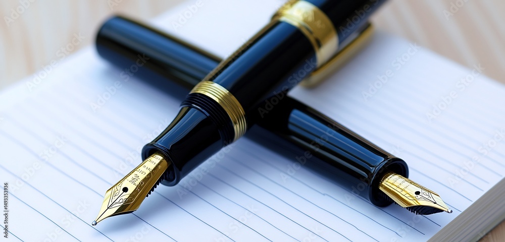 Fountain pens on paper writing luxury calligraphy journaling creative process idea generation black Fountain pens on paper writing luxury calligraphy journaling creative process idea generation black