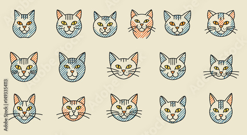 Wallpaper Mural Collection of Striped Cat Head Illustrations in Blue and Orange Hues Torontodigital.ca
