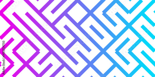 Abstract maze geometric background. Hand drawn seamless pattern with bold square lines.
