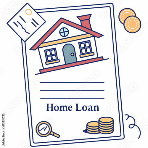 Home loan application form document house keys coins magnifying glass