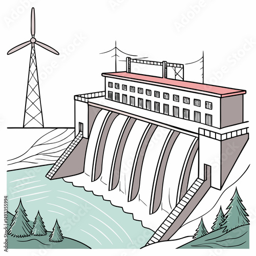 Hydroelectric dam power station renewable energy green energy wind turbine