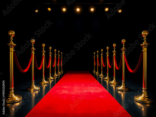 Velvet red carpet entrance for celebrity movie premiere and award night success