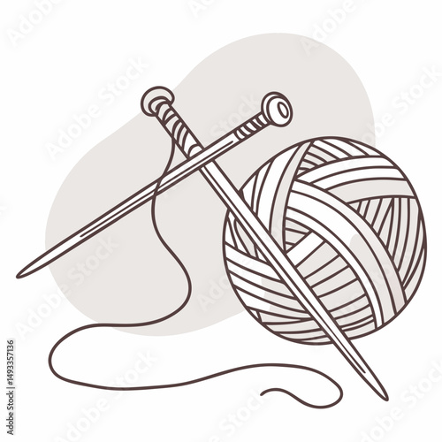 Yarn ball and knitting needles craft supplies hobby