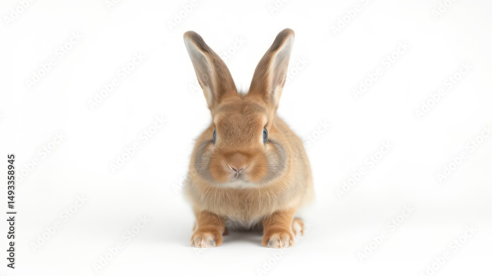 Fototapeta premium Adorable Fluffy Brown Bunny Rabbit Posing Against White Background