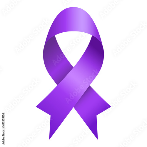 Purple awareness ribbon symbol, representing Alzheimer, epilepsy, pancreatic cancer, domestic violence, and lupus awareness campaign, vector illustration with transparent background