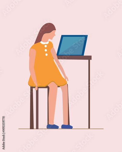 Girl sitting at a laptop. Vector stock illustration eps10. Adobe Illustrator Artwork