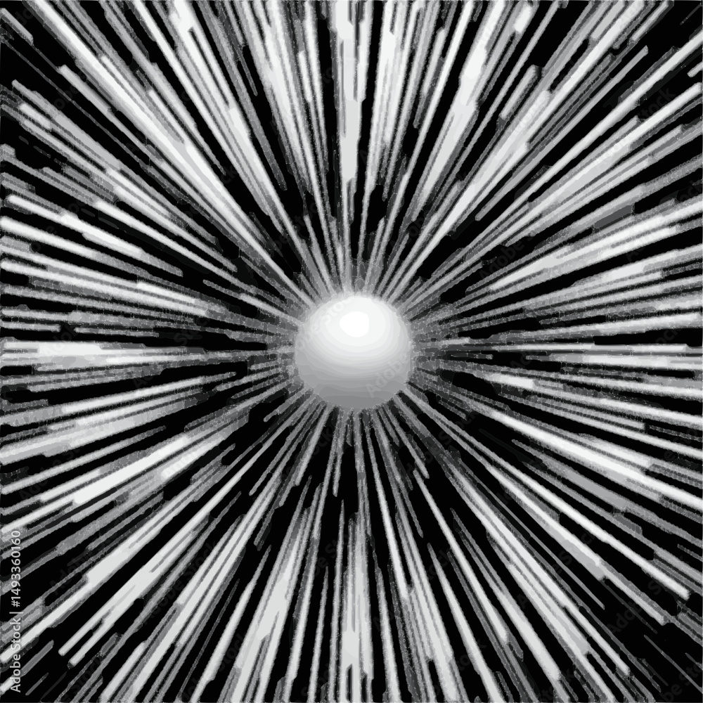 Fototapeta premium Circular burst background, black rays on white center, dynamic and clean