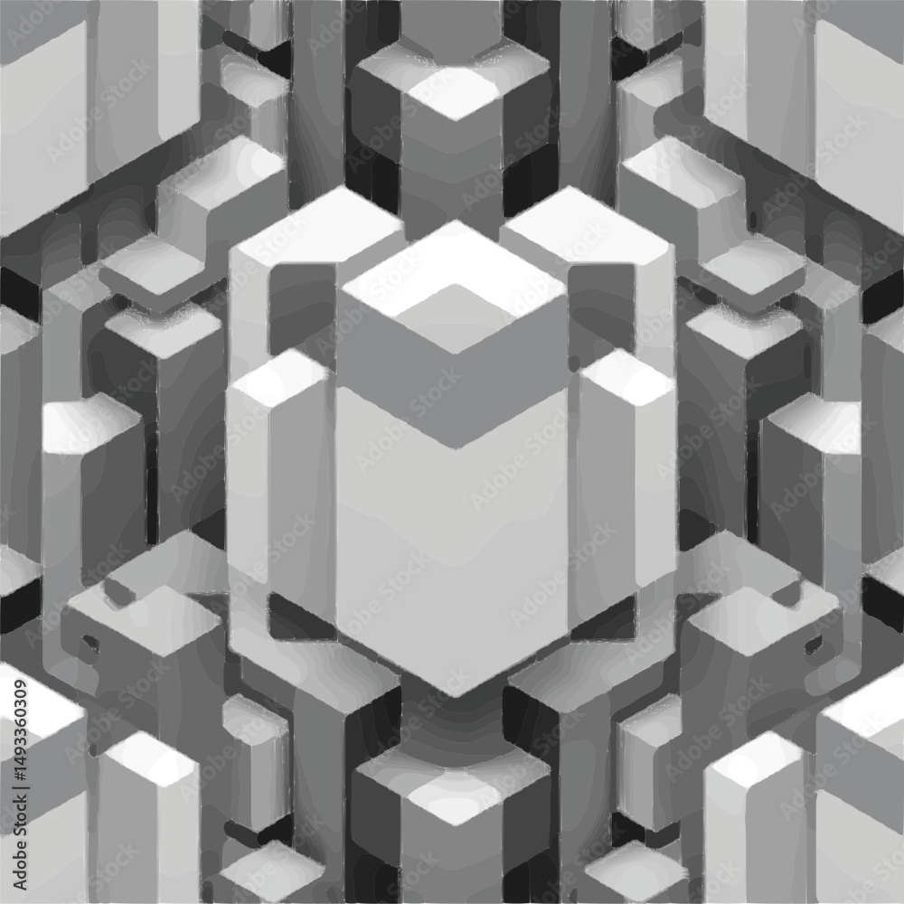 Isometric cube pattern in black and white, geometric illusion, seamless and modern