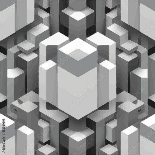 Isometric cube pattern in black and white, geometric illusion, seamless and modern