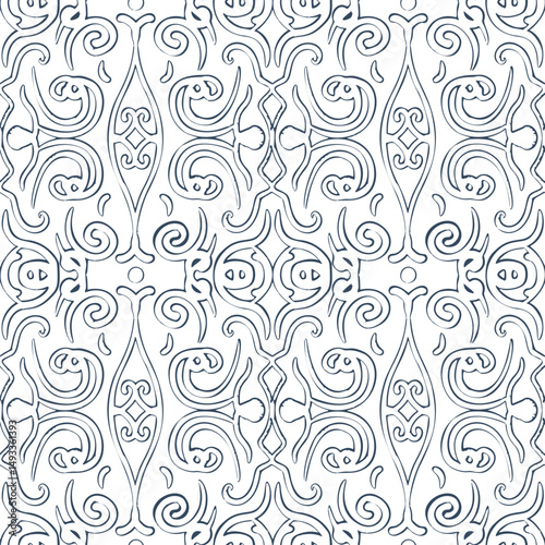 Seamless pattern. Black and white geometric pattern with thin lines. Vector illustration.