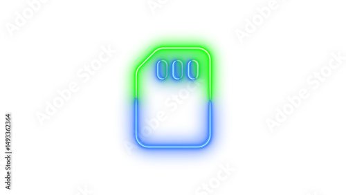 Neon sd card icon glowing with transparent background