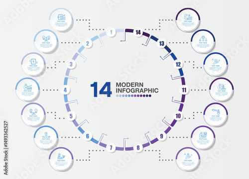 Circle infographic 14 process, Business concept.