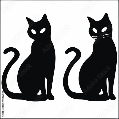 Wallpaper Mural A cute black and white cat vector illustration, a funny feline animal silhouette with a tail Torontodigital.ca