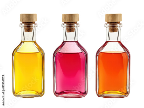 Isolated Three bottles of colorful oil