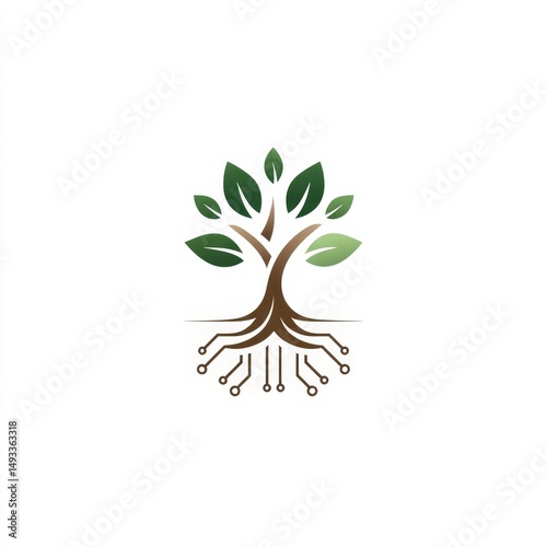 Elegant live oak tree logo featuring minimalist design with tech roots, blending nature and innovation in a modern aesthetic