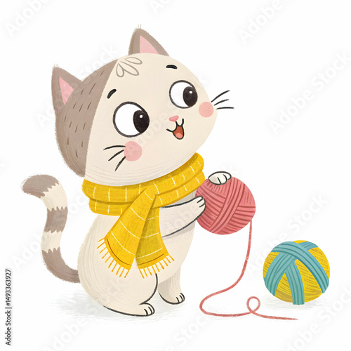 a cute cat wearing bright yellow scarf holding col