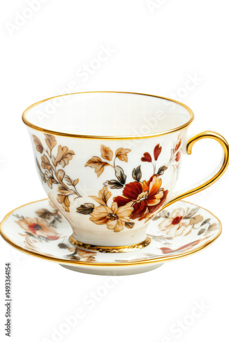 Isolated Floral Pattern Tea Cup and Saucer