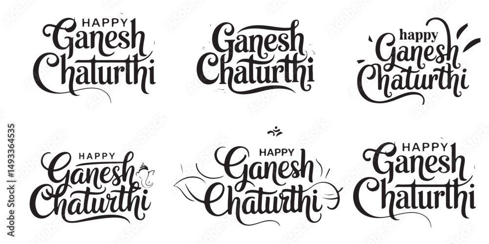 Happy Ganesh chaturthi black calligraphy text vactor set Happy Ganesh chaturthi black calligraphy text vactor set