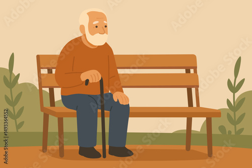 Grandfather sits alone on a bench. Vector stock illustration eps10. Adobe Illustrator Artwork