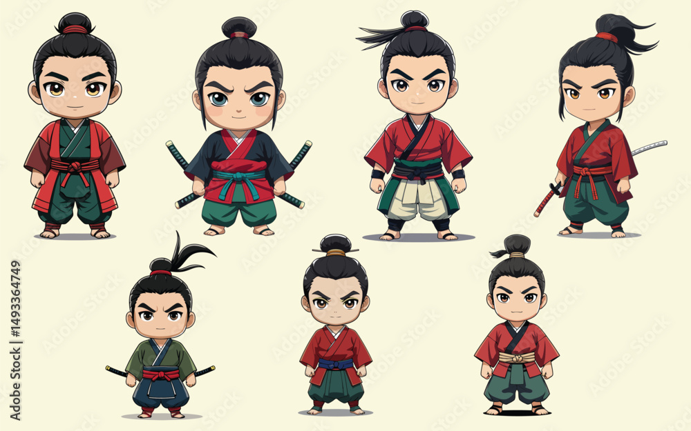chibi characters bundle traditional samurai and japanese warrior figures set chibi characters bundle traditional samurai and japanese warrior figures set