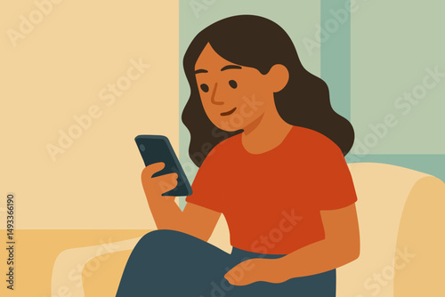 Girl looking at smartphone. Vector stock illustration eps10. Adobe Illustrator Artwork
