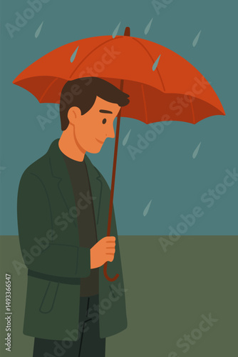Raindrops, man under umbrella. Vector stock illustration eps10. Adobe Illustrator Artwork
