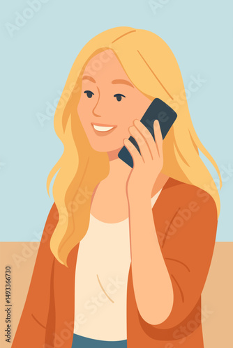 Blonde girl talking on the phone. Vector stock illustration eps10. Adobe Illustrator Artwork