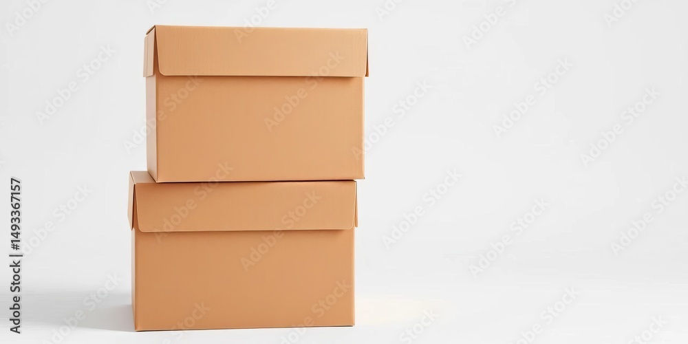 Obraz premium Two stacked brown cardboard boxes, clean and minimalist design, cardboard, square
