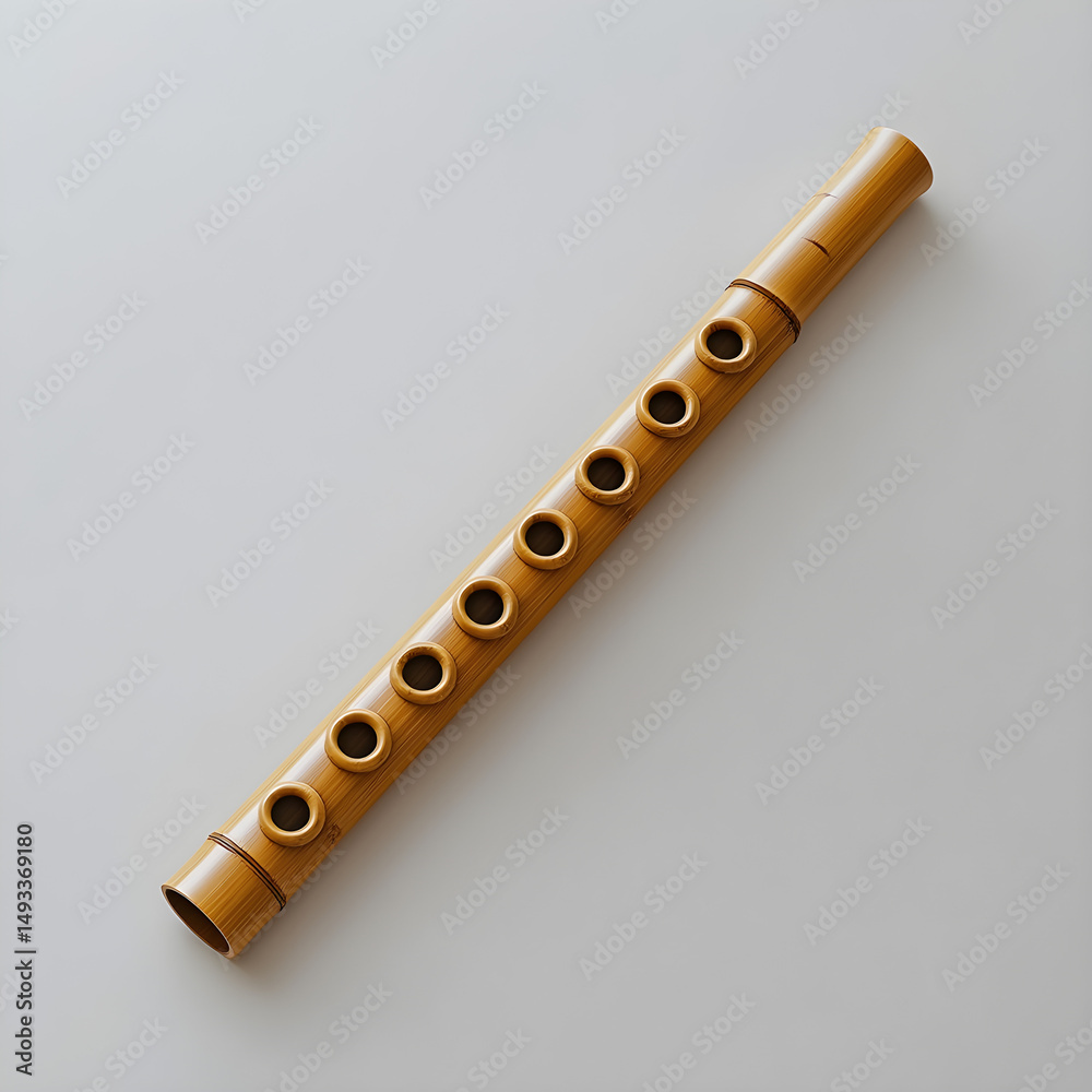 Fototapeta premium Bamboo shinobue flute with seven finger holes, high resolution photo