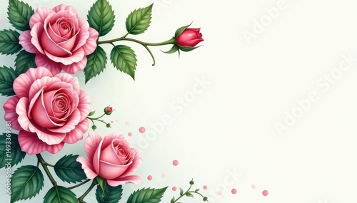 Delicate watercolor roses, climbing ivy, leaves , illustration, bloom, nature