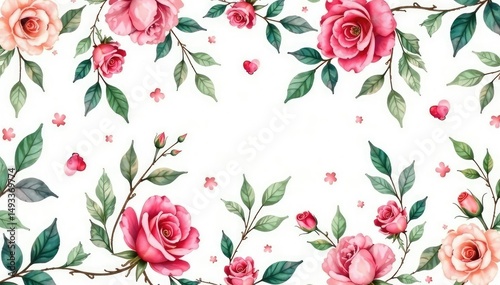 Wallpaper Mural Delicate watercolor roses and leaves, repeating seamlessly , romantic, nature, watercolor pattern Torontodigital.ca