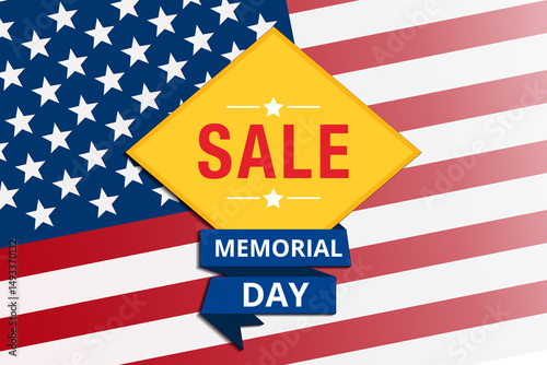 Memorial Day Sale Banner with American Flag Background