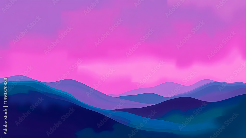 Obraz premium Abstract colorful landscape view shows a rainbow over misty mountains at dawn