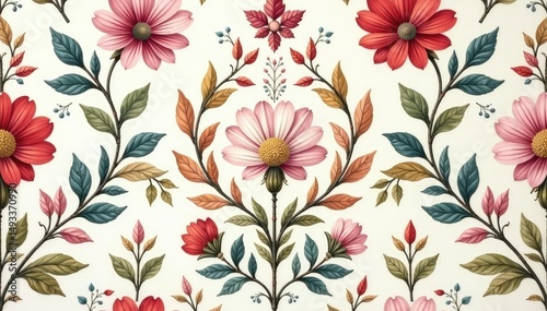 Elegant floral damask pattern ideal for wallpaper or fabric, in soft pastel hues , motif, intricate, pastel